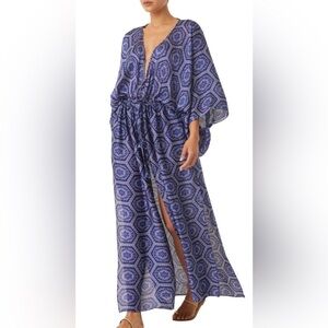 NWT MISA Los Angeles Veruschka cover up or maxi dress Blue printed size Small